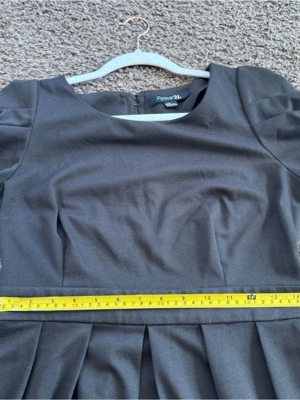 Forever 21 Black Pleated Waist Puff-Sleeve Mini Dress - Picture 9 of 10